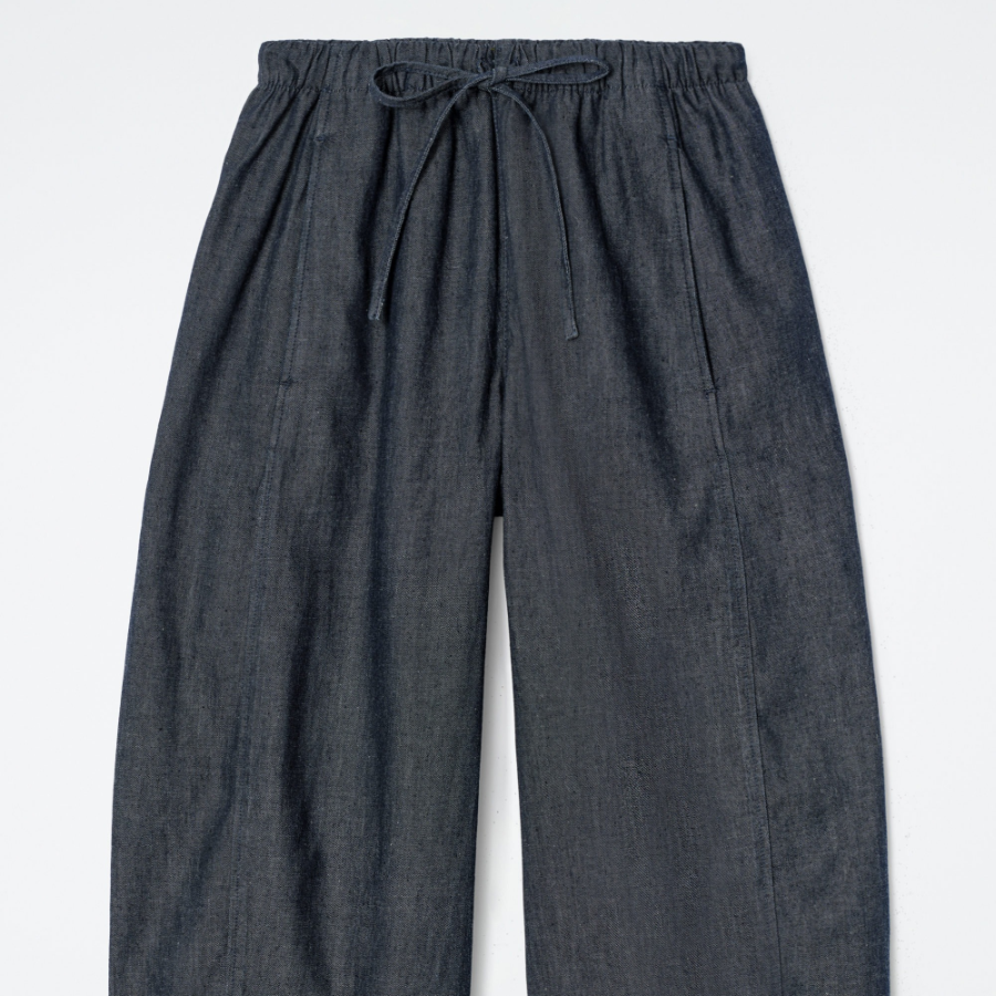 COS Relaxed Barrel Leg Denim Drawstring Trousers – Dark Blue