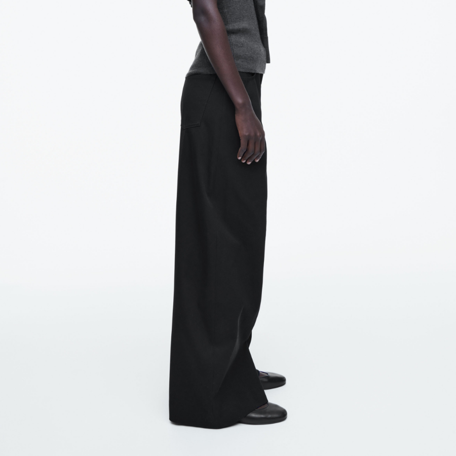 COS Wide Leg Cotton Trousers – Black