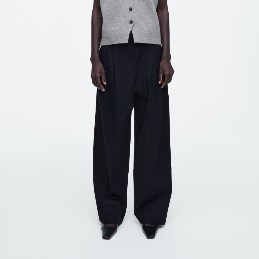 COS Relaxed Cotton Wide Leg Trousers – Navy