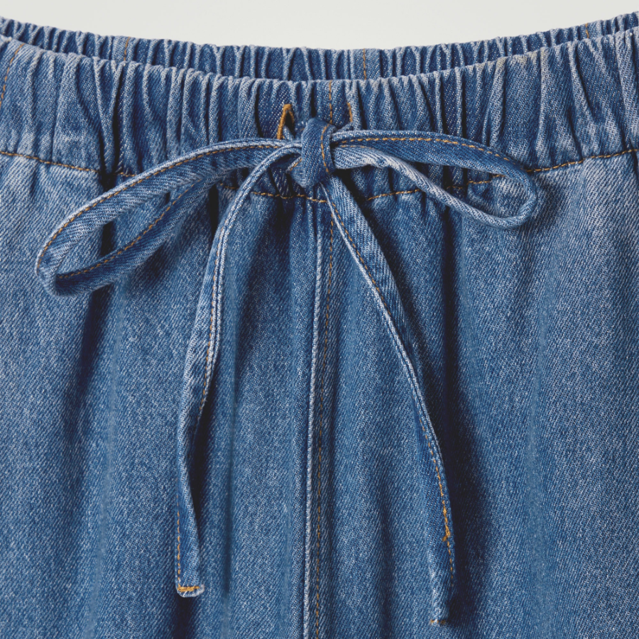 COS Relaxed Barrel Leg Denim Drawstring Trousers – Blue