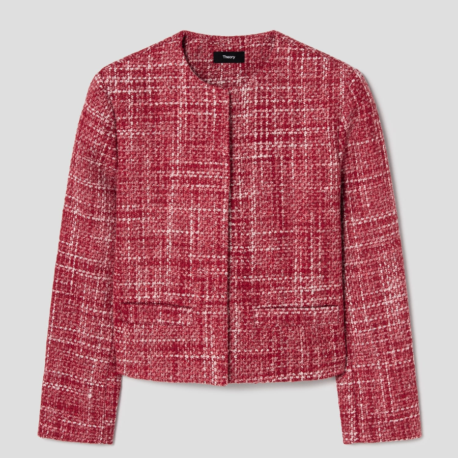 Theory Women Melange Tweed Pocket Jacket - Red Multi