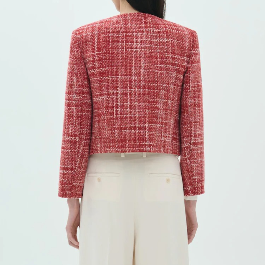Theory Women Melange Tweed Pocket Jacket - Red Multi
