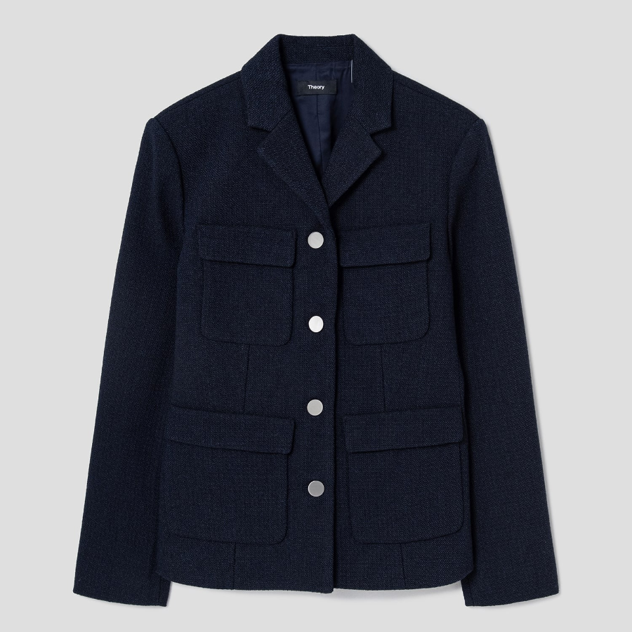 Theory Women Classic Tweed Military Jacket - Navy Multi