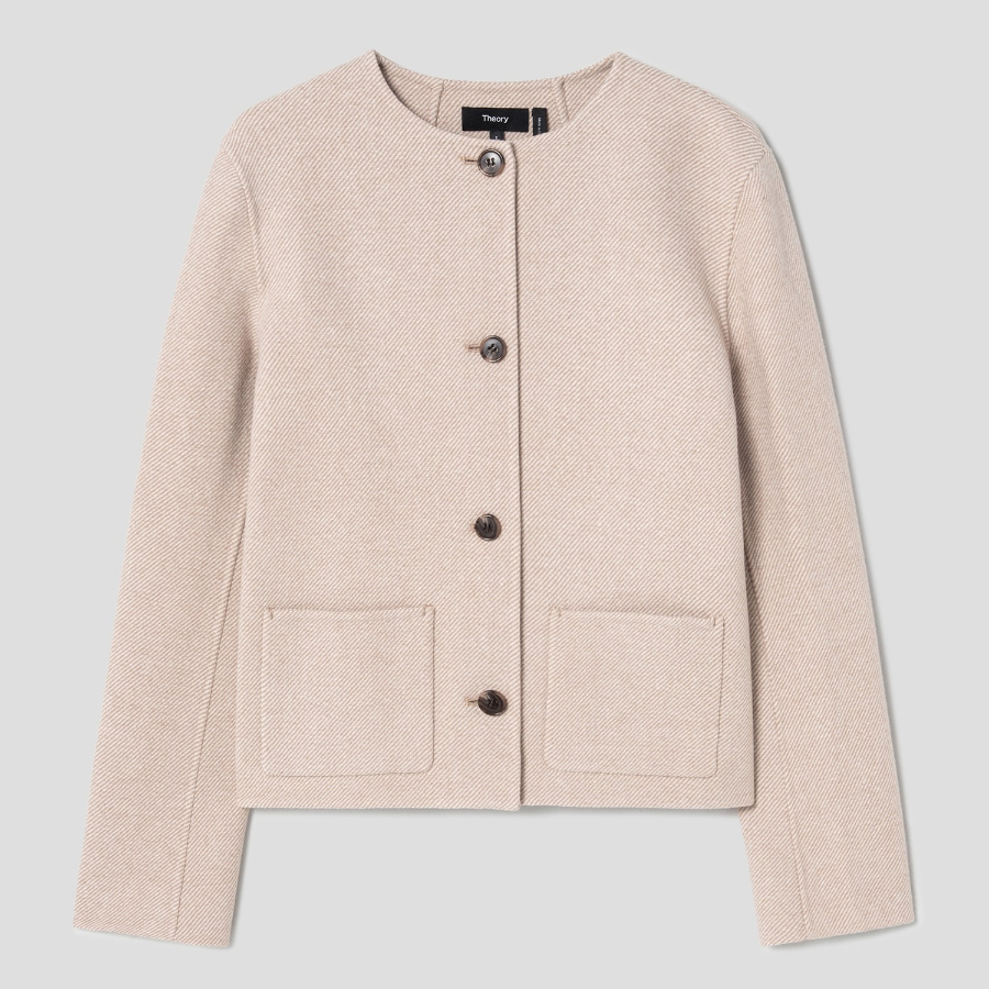 Theory Women Twill Double Wool Straight Jacket - Camel Multi