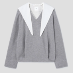 KUHO Knit Detail V-Neck T-Shirt - Grey