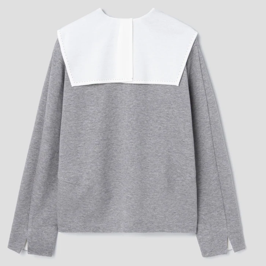 KUHO Knit Detail V-Neck T-Shirt - Grey