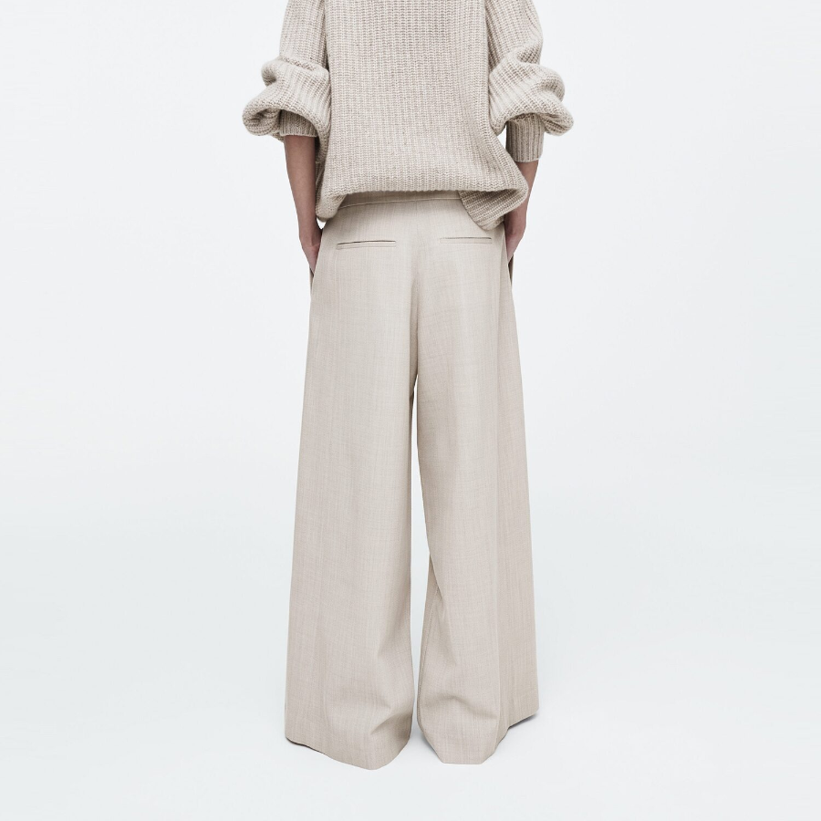COS Relaxed Wool Blend Wide-Leg Trouser – Light Beige
