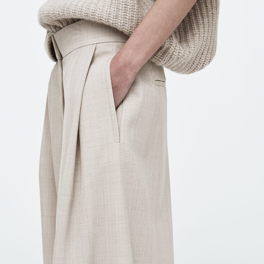 COS Relaxed Wool Blend Wide-Leg Trouser – Light Beige