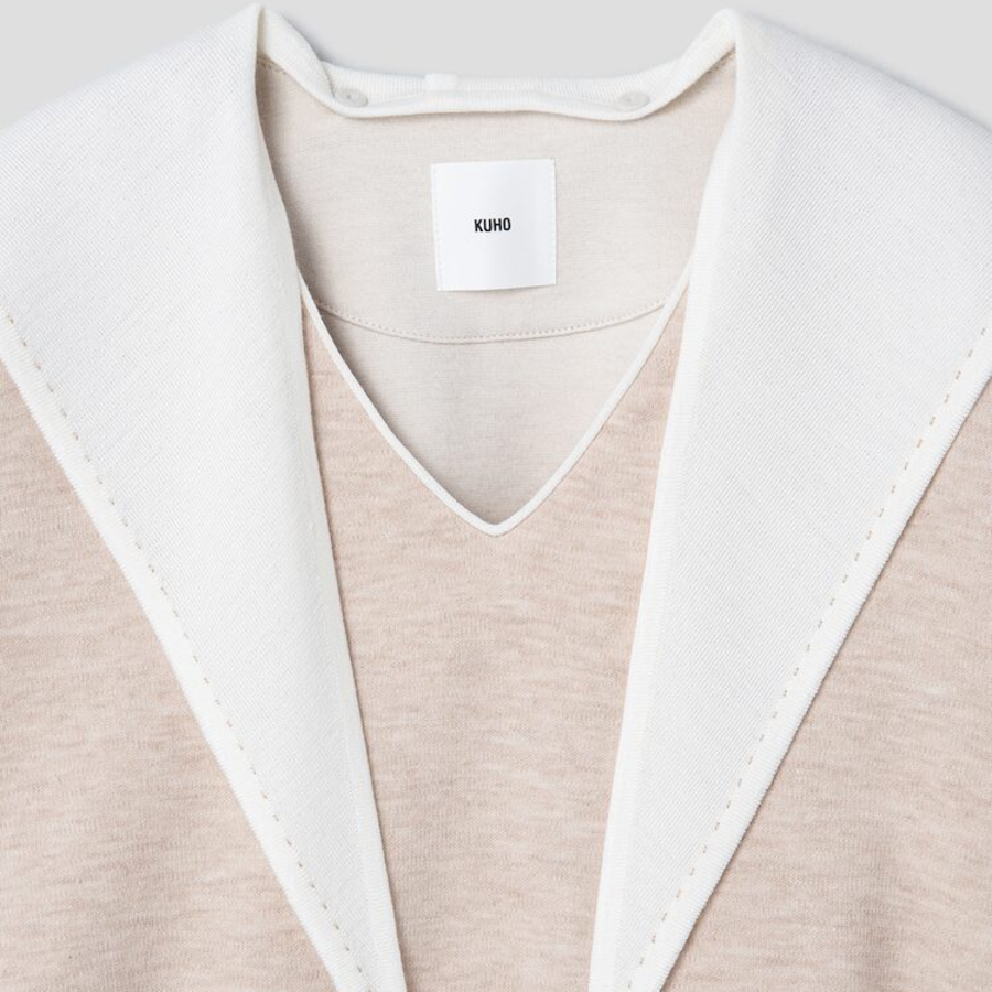 KUHO Knit Detail V-Neck T-Shirt - Ivory