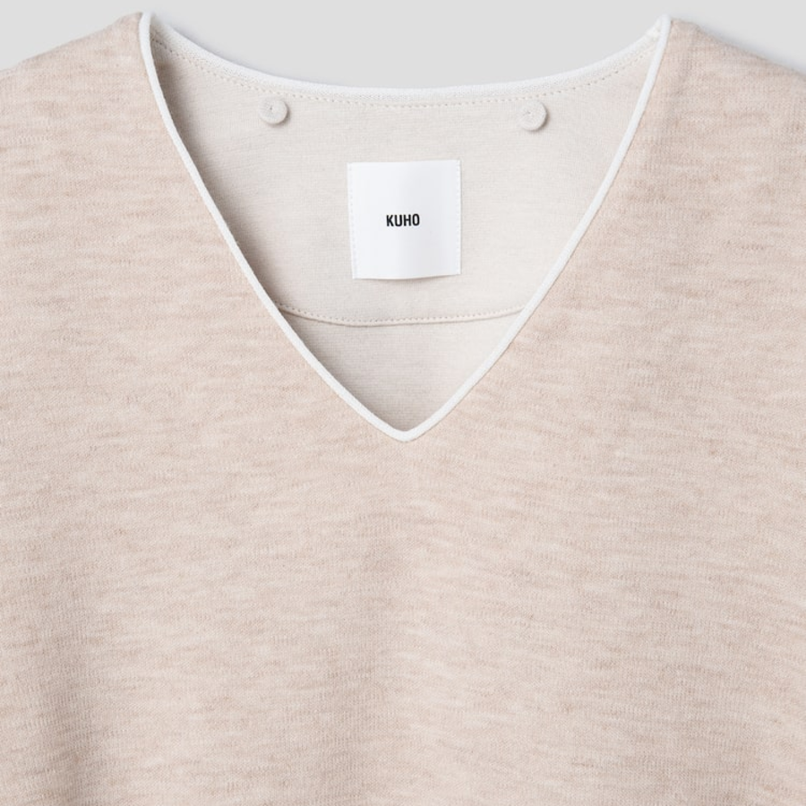 KUHO Knit Detail V-Neck T-Shirt - Ivory