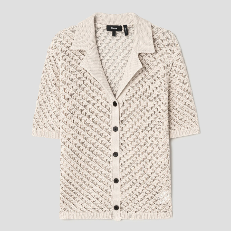 Theory Women Sheen Cotton Camp Shirt Cardigan - Almond