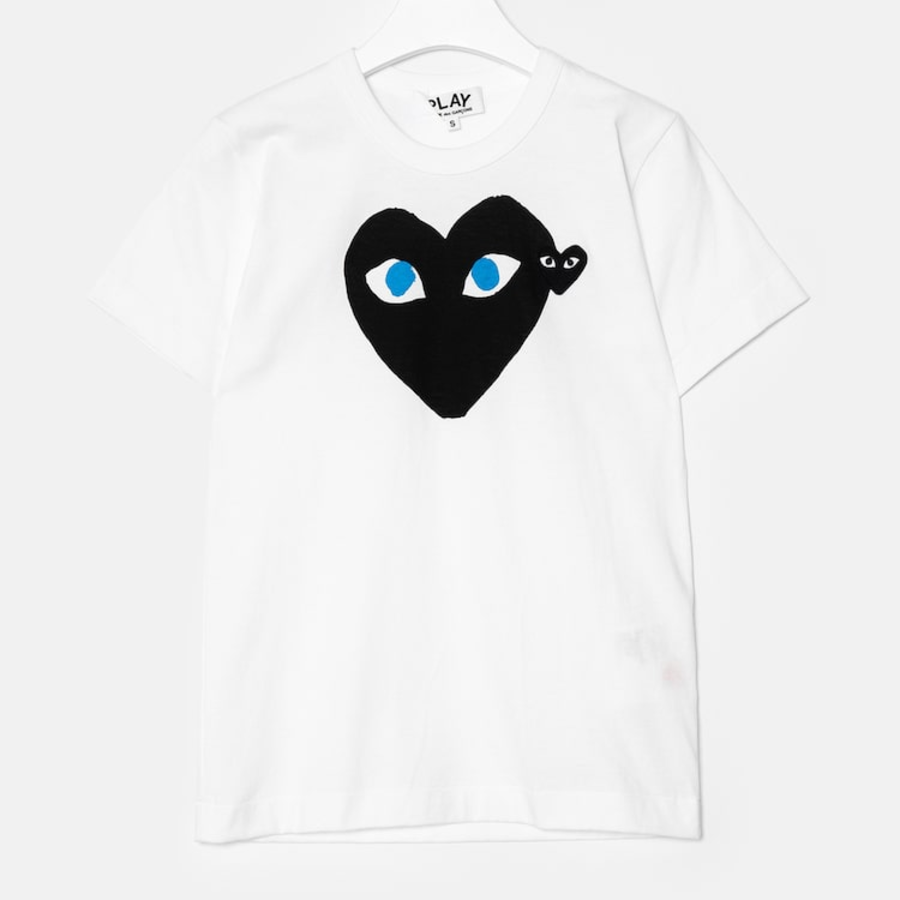 Black Heart T-Shirt with Blue Eyes Heart — White