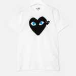 Black Heart T-Shirt with Blue Eyes Heart — White