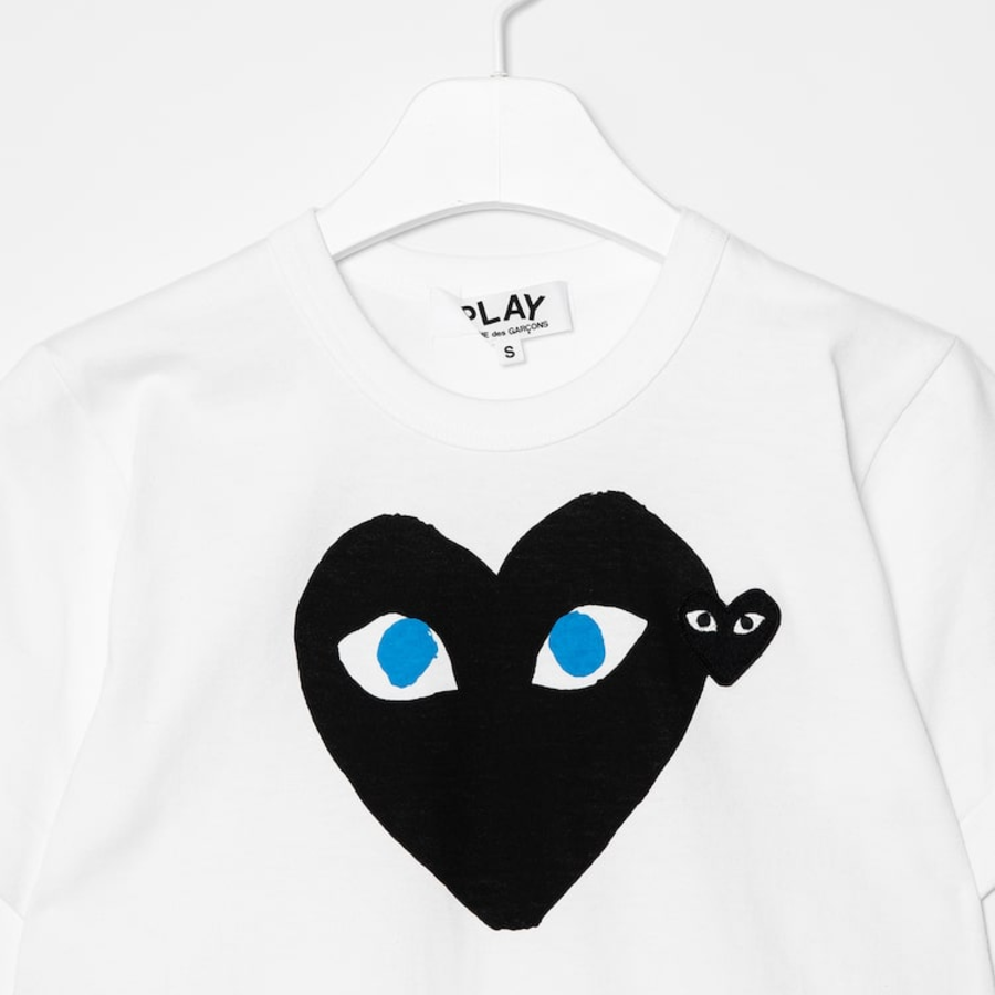 Black Heart T-Shirt with Blue Eyes Heart — White