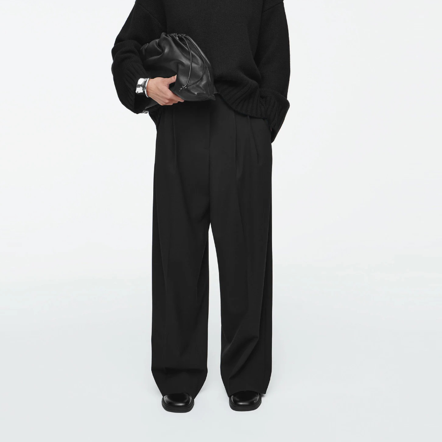 COS Relaxed Twill Wide-Leg Trouser – Black