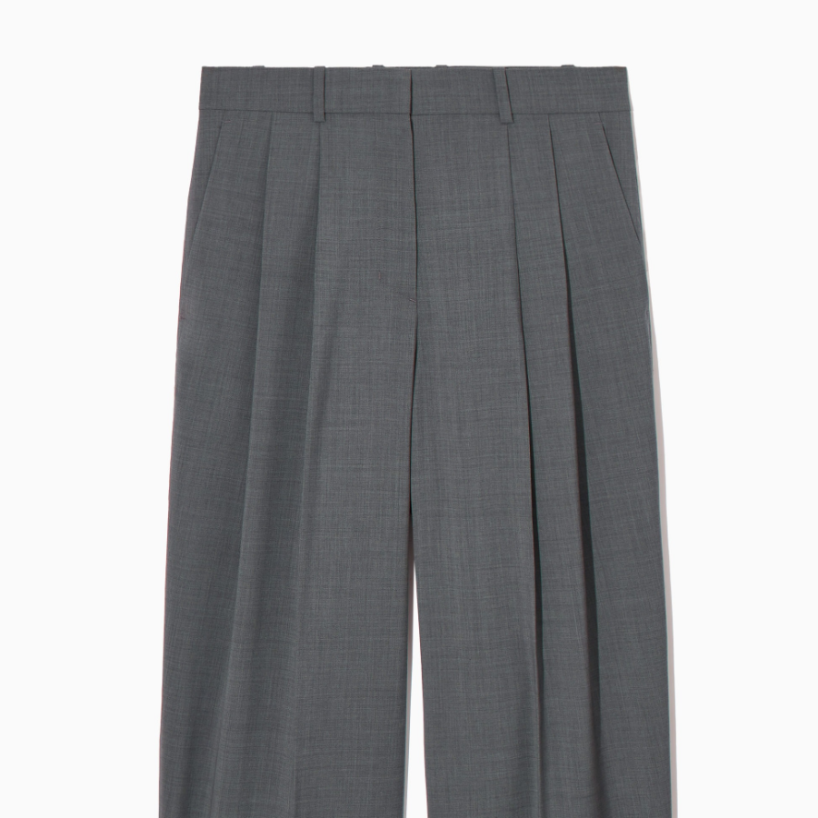 COS Relaxed Tailored Wool Wide Leg Trousers – Grey Melange