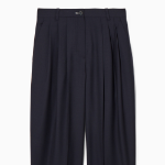 COS Regular Wool Barrel Leg Trousers – Navy