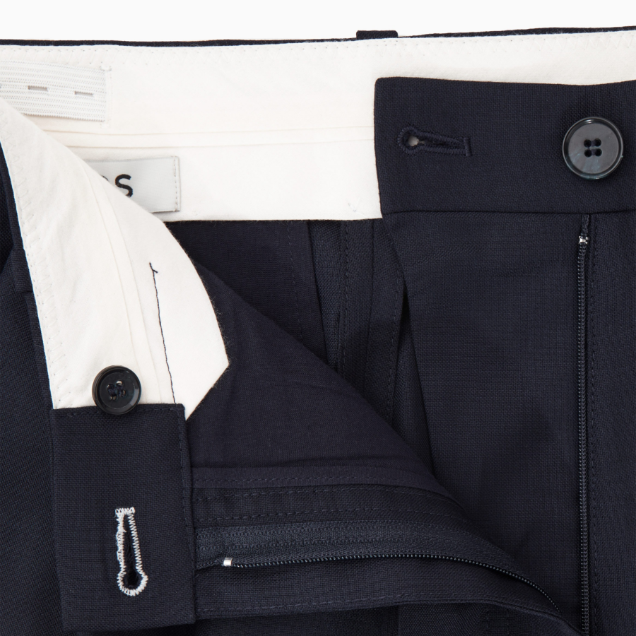 COS Regular Wool Barrel Leg Trousers – Navy