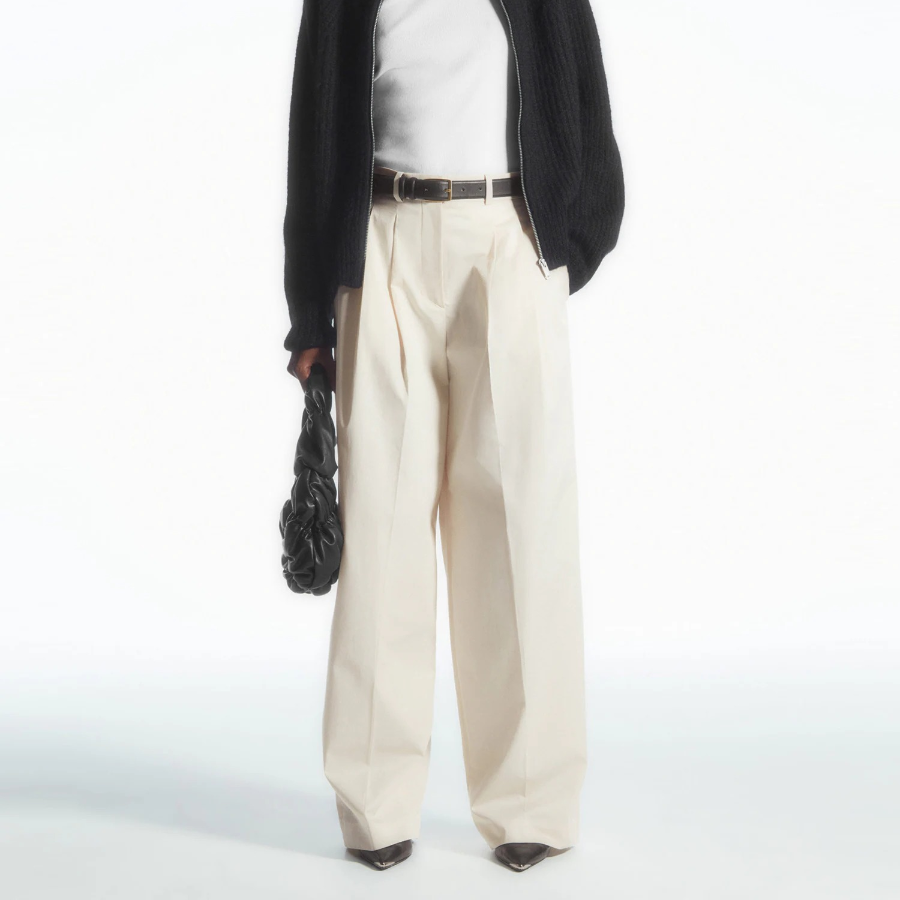 COS Relaxed Tailored Wide Leg Trousers – Cream