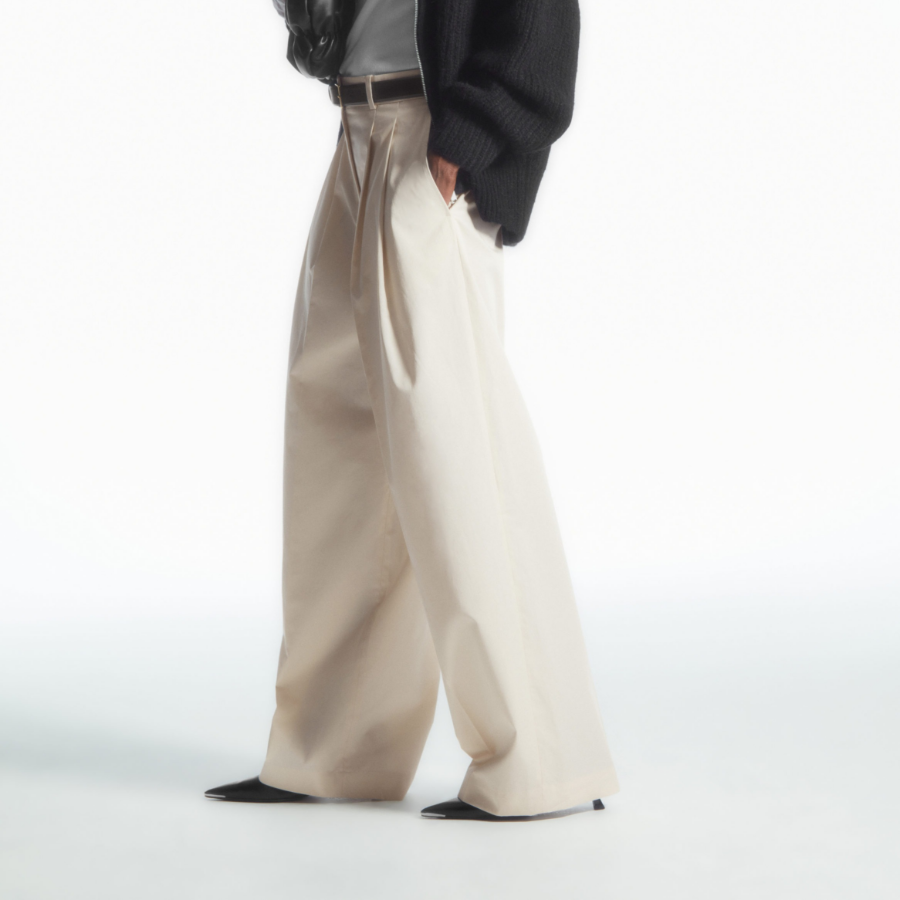 COS Relaxed Tailored Wide Leg Trousers – Cream