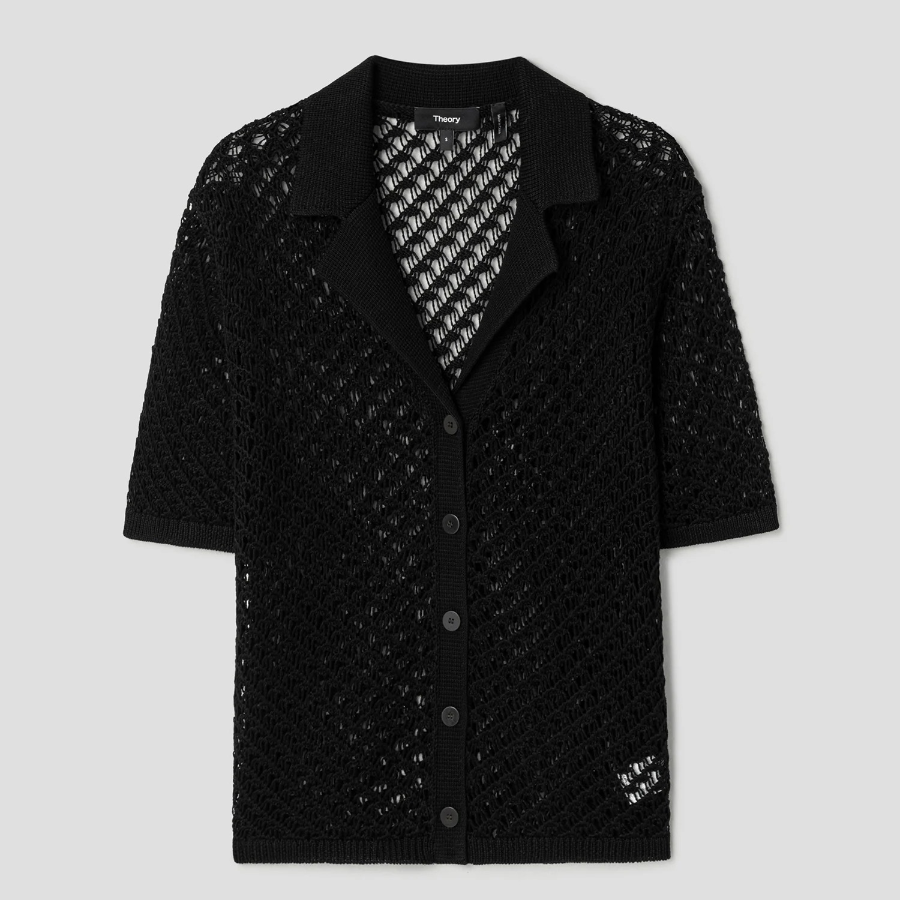 Theory Women Sheen Cotton Camp Shirt Cardigan - Black