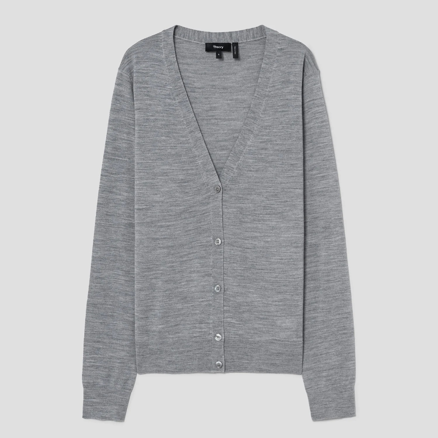 Theory Women Regal Wool Vneck Cardigan - Cool Heather Grey