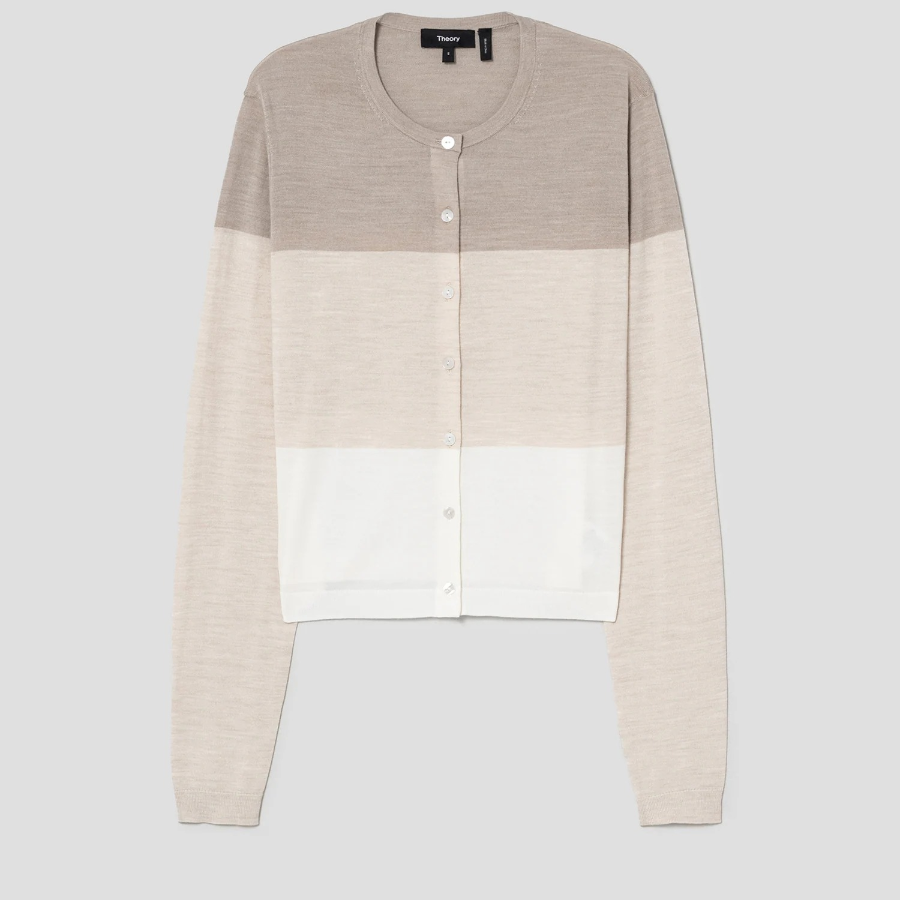 Theory Women Regal Wool Color Block Cardigan - Pale Sand Multi