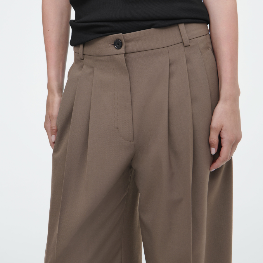 COS Pleated Barrel Leg Wool Blend Trousers – Mole