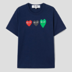 3 Color Heart Print T-Shirt — Navy