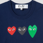 3 Color Heart Print T-Shirt — Navy