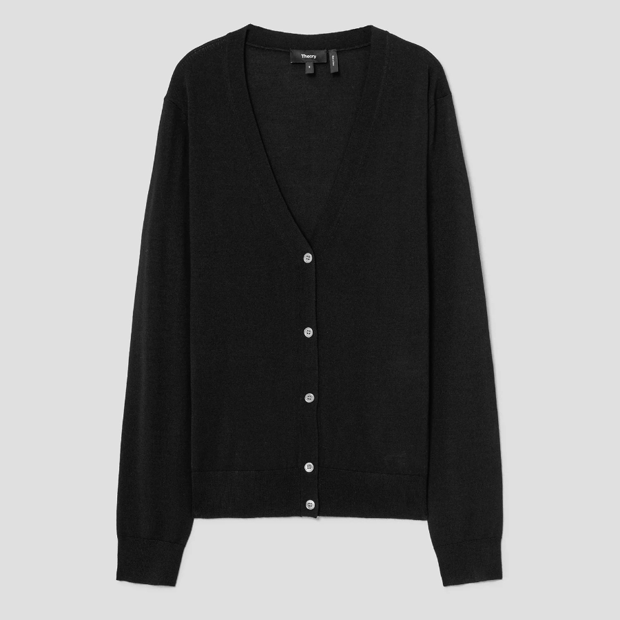 Theory Women Regal Wool Vneck Cardigan - Black