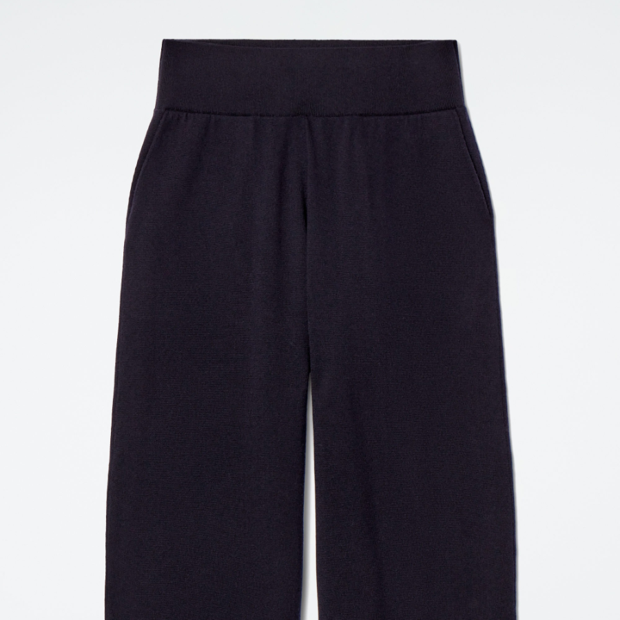 COS Merino Wool Barrel Leg Trousers – Navy