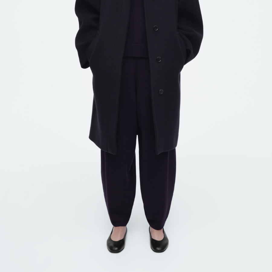 COS Merino Wool Barrel Leg Trousers – Navy