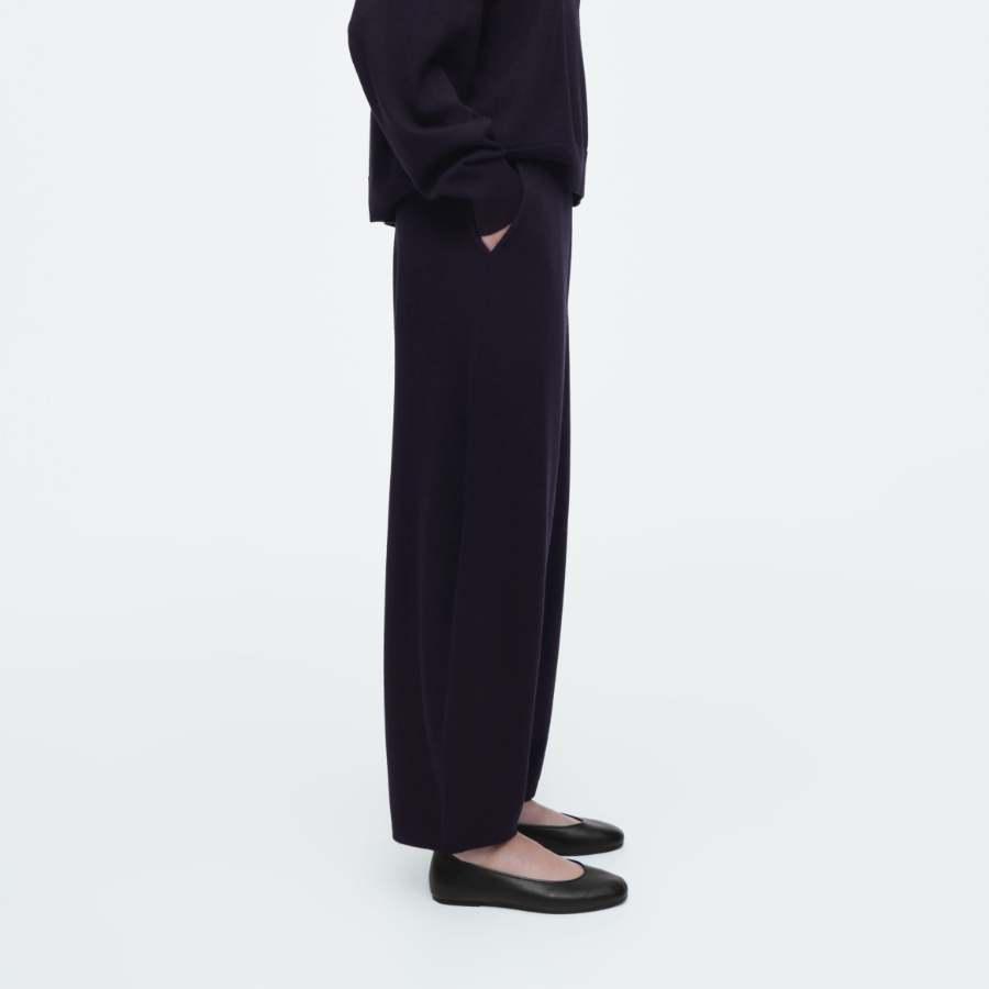 COS Merino Wool Barrel Leg Trousers – Navy