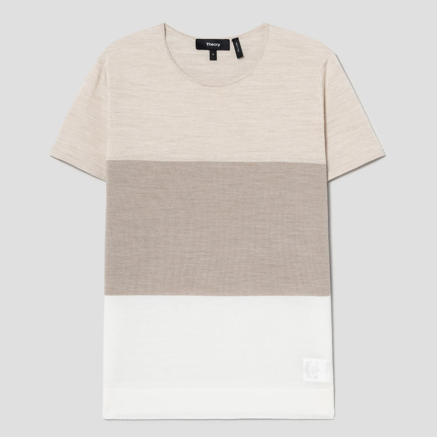 Theory Women Regal Wool Color Block Tee - Pale Sand Multi