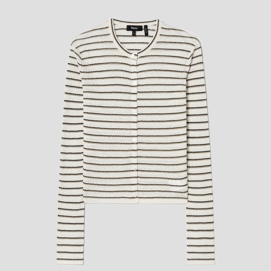 Theory Women Neo Sag Harbor Crop Stripe Cardigan - Light Parchment Multi