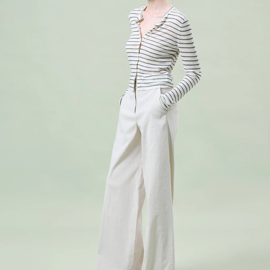 Theory Women Neo Sag Harbor Crop Stripe Cardigan - Light Parchment Multi