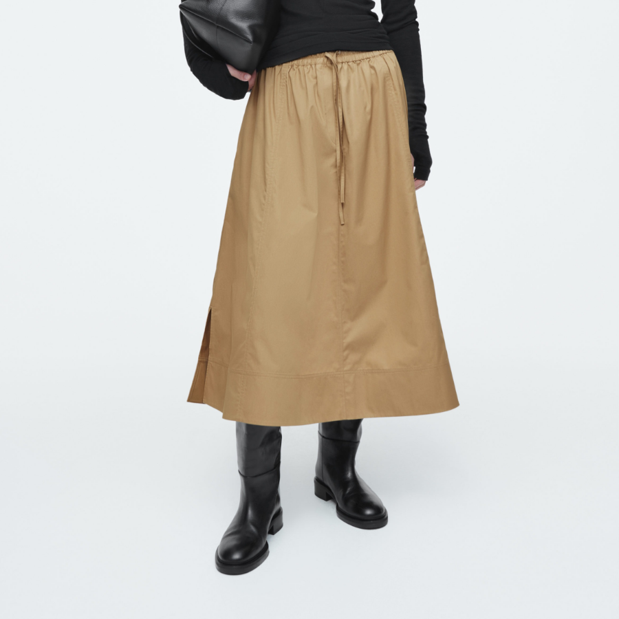 COS Drawstring A-Line Midi Skirt – Dark Beige