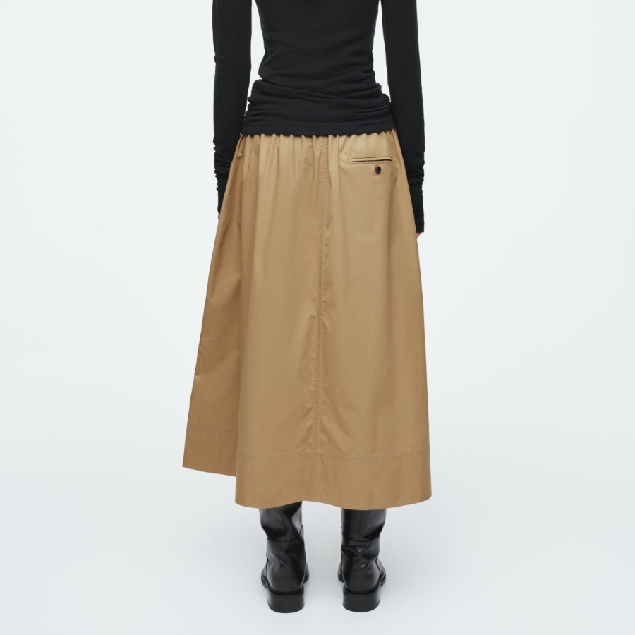 COS Drawstring A-Line Midi Skirt – Dark Beige