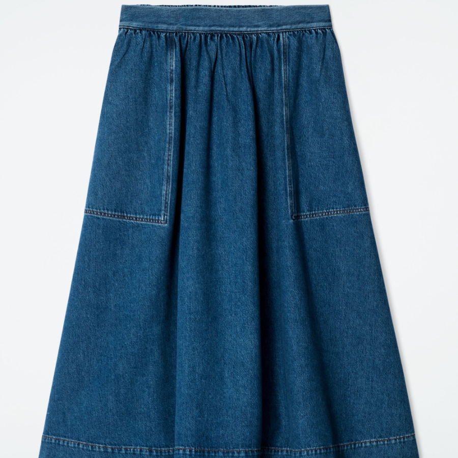 COS Elastic Denim Midi Skirt – Blue