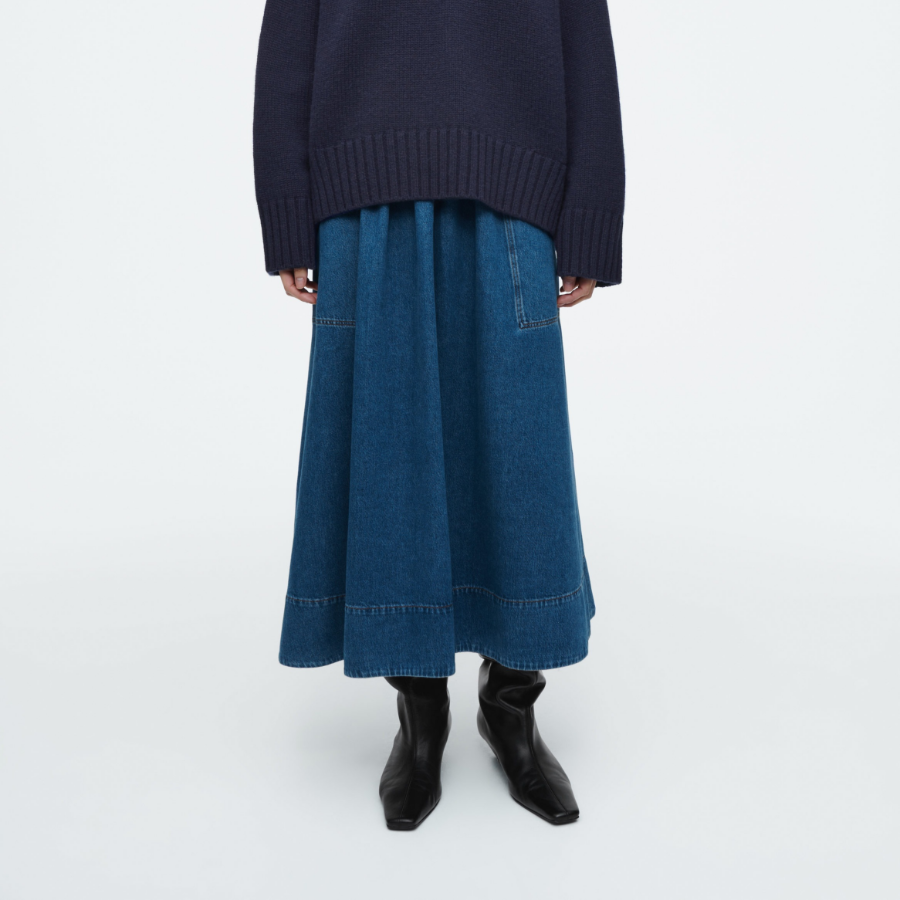 COS Elastic Denim Midi Skirt – Blue