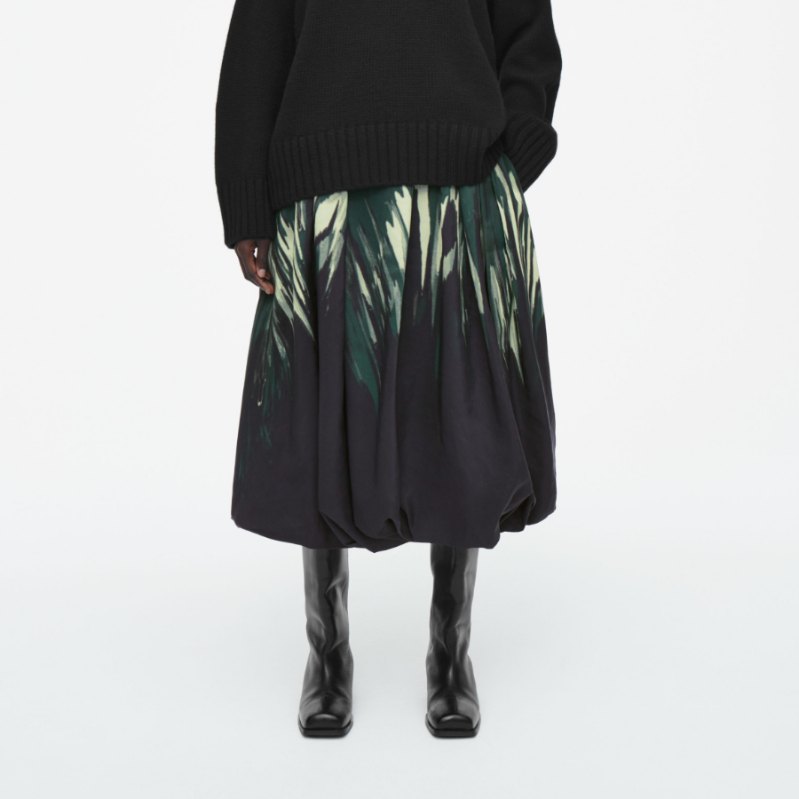 COS Printed Bubble Hem Midi Skirt – Black / Printed