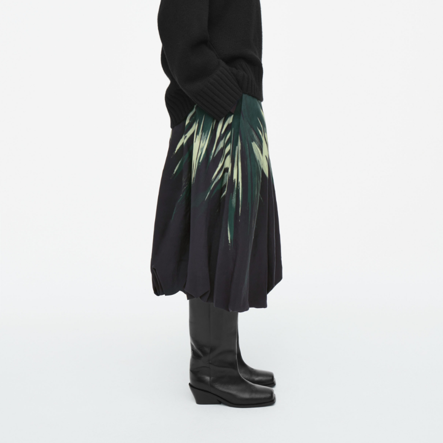 COS Printed Bubble Hem Midi Skirt – Black / Printed