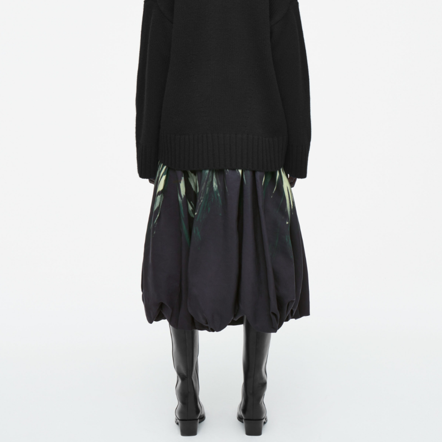 COS Printed Bubble Hem Midi Skirt – Black / Printed