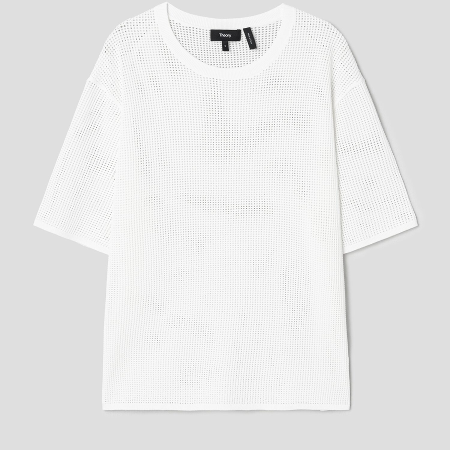 Theory Women Compact Crepe Pointelle Tee - White