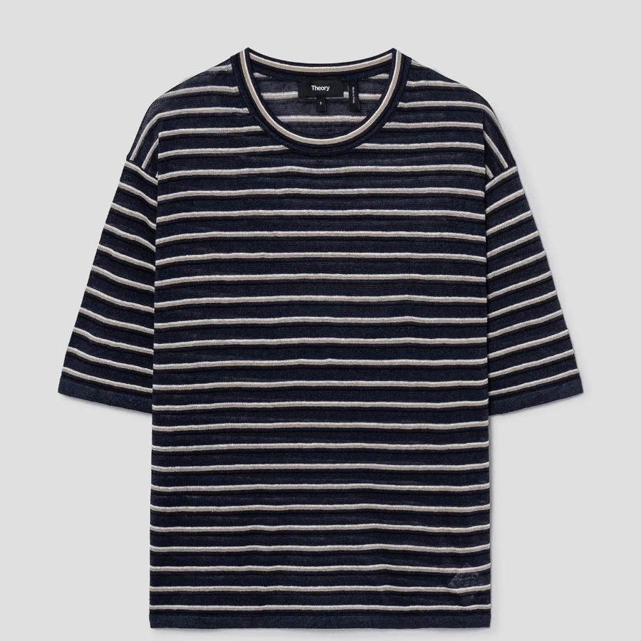 Theory Women Neo Sag Harbor Boyfriend Stripe Tee - Nocturne Navy Multi