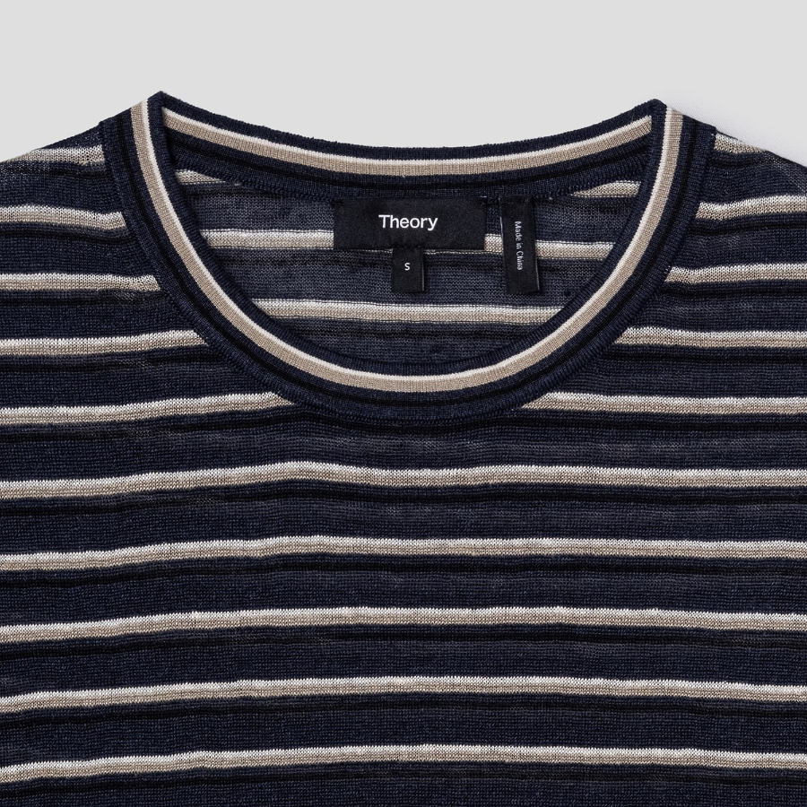 Theory Women Neo Sag Harbor Boyfriend Stripe Tee - Nocturne Navy Multi