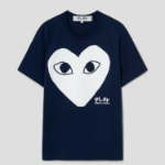White Heart Print PLAY Logo T-Shirt — Navy