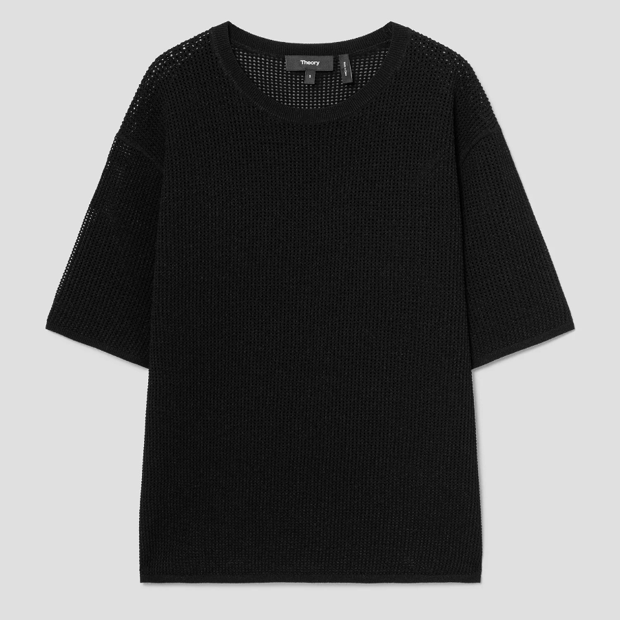 Theory Women Compact Crepe Pointelle Tee - Black