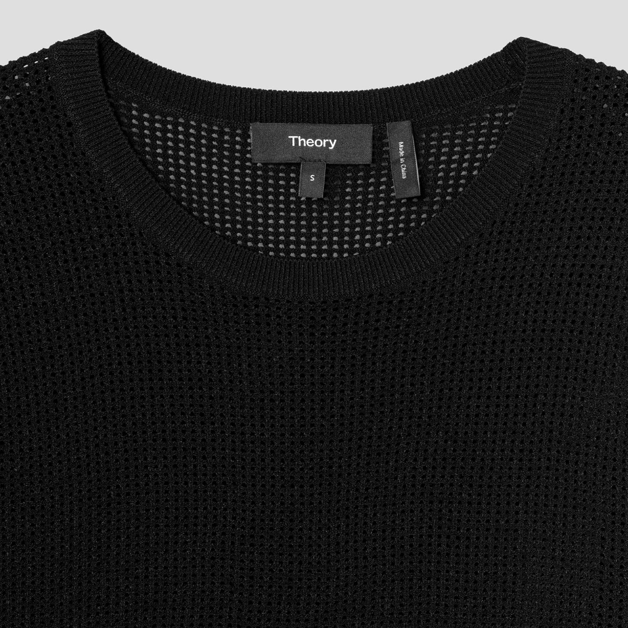 Theory Women Compact Crepe Pointelle Tee - Black